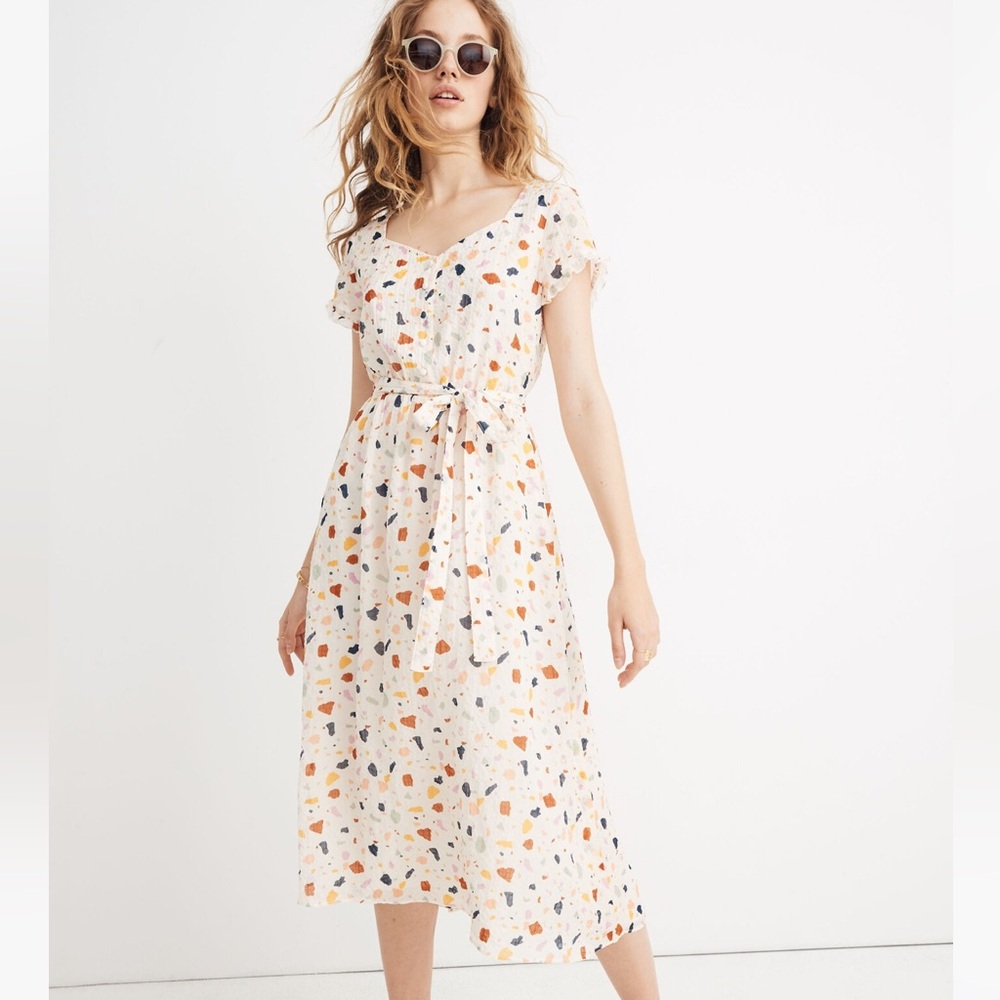 Madewell Cream Midi Dress with Multicolor Confetti Print